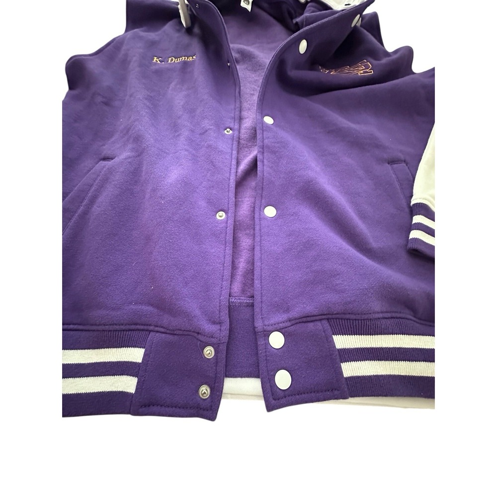 SA Hoodie Varsity Letterman Jacket XL Fleece Snap Bomber Purple Unisex #UV9-1 - Picture 3 of 12